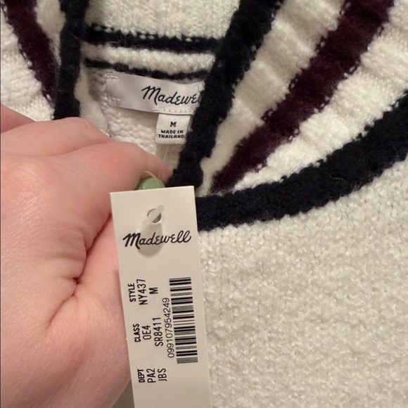 Madewell Cream Turtleneck Sweater with Black and Burgundy Stripes medium - Picture 3 of 6